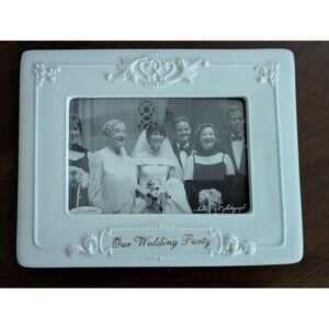 White Wedding Photo Frame With "Our Wedding Party" Text & Decorative Details
